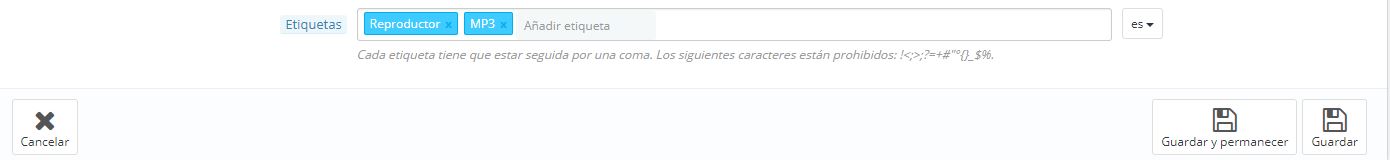 Gestión de etiquetas en Prestashop desde el apartado productos