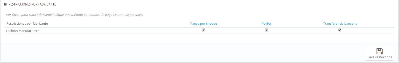 Filtrado por fabricante en el módulo Advanced Payment Filters de PrestaShop
