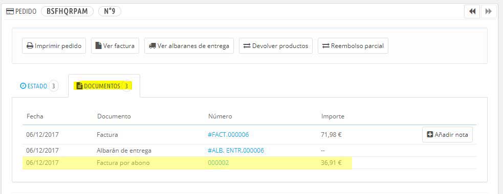 Ver factura rectificativa PrestaShop